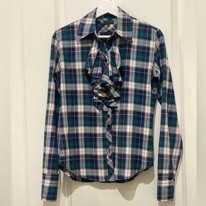Plaid Ruffle Front Button Down Top Purchased at Intermix